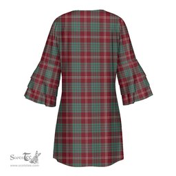 Scottish Crawford Modern Clan Tartan Crest Womens Stacked Ruffle Sleeve Tartan Dress