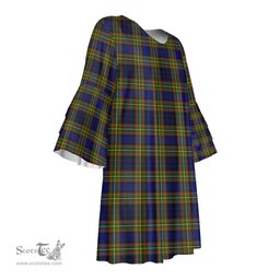 Scottish Clelland Modern Tartan Womens Stacked Ruffle Sleeve Tartan Dress