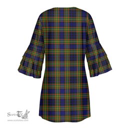 Scottish Clelland Modern Tartan Womens Stacked Ruffle Sleeve Tartan Dress