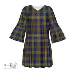 Scottish Clelland Modern Tartan Womens Stacked Ruffle Sleeve Tartan Dress