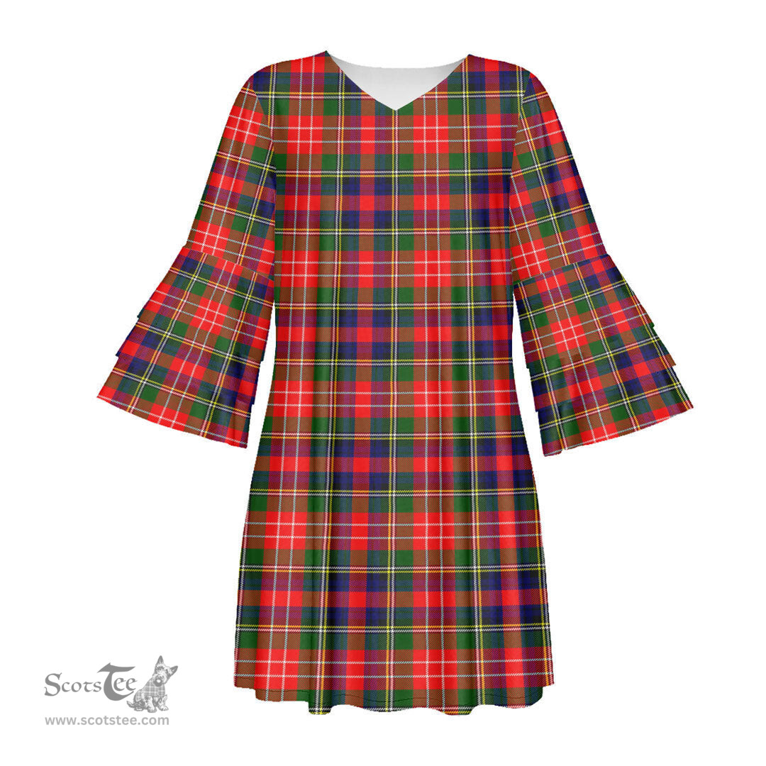 Scottish Christie Tartan Womens Stacked Ruffle Sleeve Tartan Dress