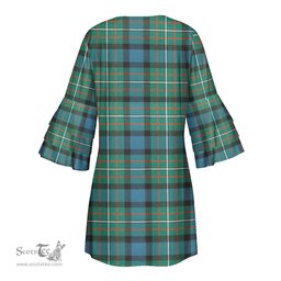 Scottish FERGUSON ANCIENT Clan Tartan Crest Womens Stacked Ruffle Sleeve Tartan Dress