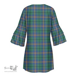 Scottish Carmichael Ancient Tartan Womens Stacked Ruffle Sleeve Tartan Dress