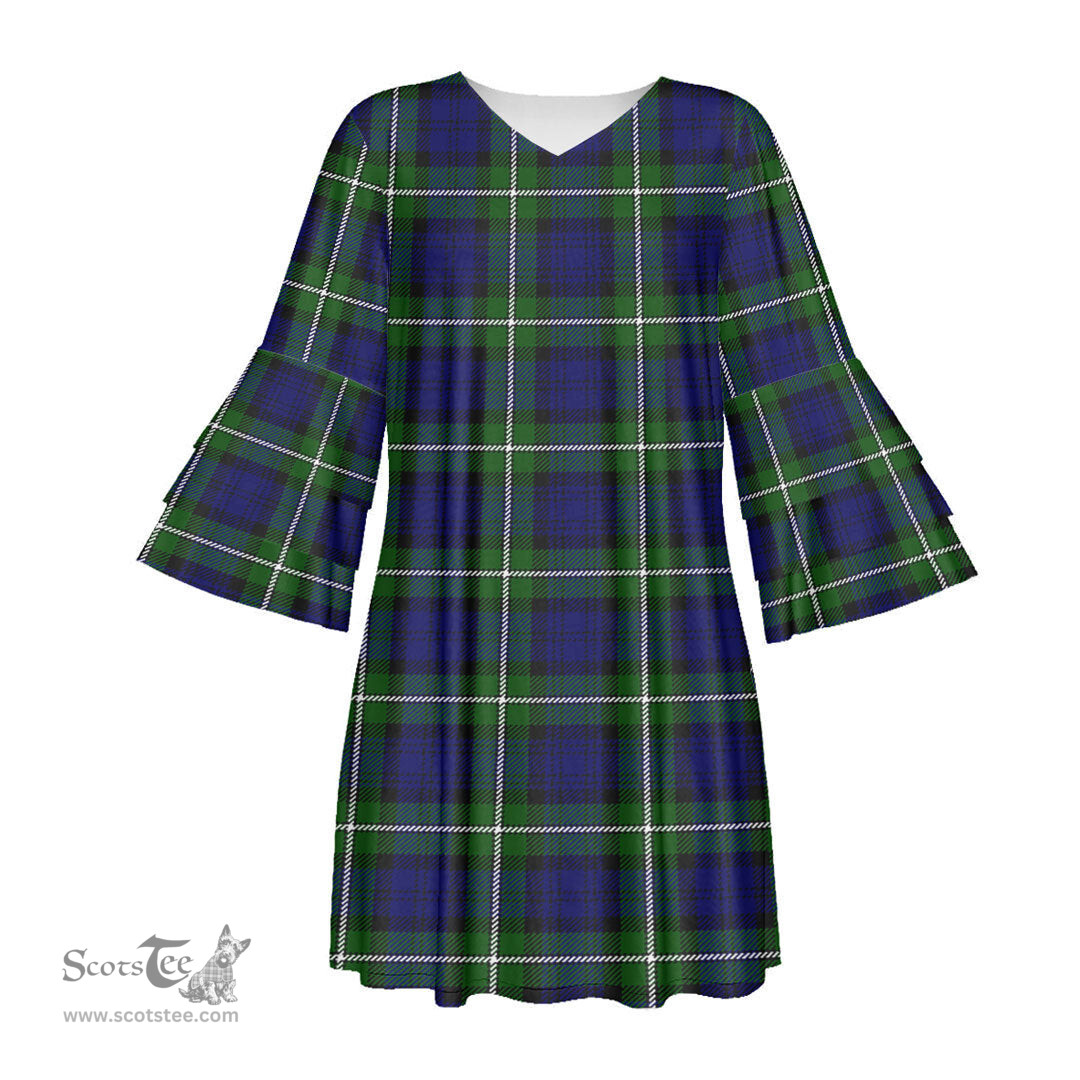 Scottish Forbes Modern Tartan Womens Stacked Ruffle Sleeve Tartan Dress