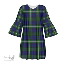 Scottish Forbes Modern Tartan Womens Stacked Ruffle Sleeve Tartan Dress