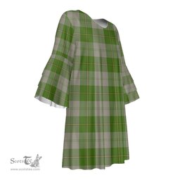 Scottish Cunningham Dress Green Dancers Tartan Womens Stacked Ruffle Sleeve Tartan Dress