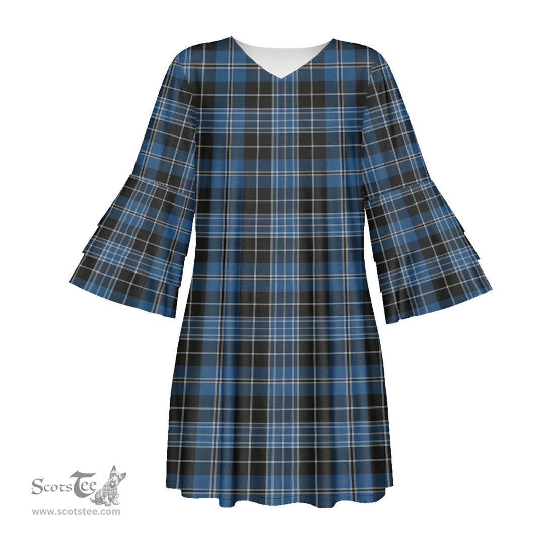 Scottish Clergy Blue Tartan Womens Stacked Ruffle Sleeve Tartan Dress