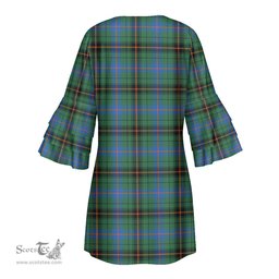 Scottish Davidson Ancient Clan Tartan Crest Womens Stacked Ruffle Sleeve Tartan Dress