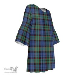 Scottish Fletcher Ancient Tartan Womens Stacked Ruffle Sleeve Tartan Dress