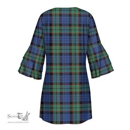 Scottish Fletcher Ancient Tartan Womens Stacked Ruffle Sleeve Tartan Dress