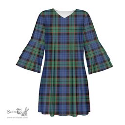 Scottish Fletcher Ancient Tartan Womens Stacked Ruffle Sleeve Tartan Dress