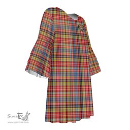 Scottish Drummond of Strathallan Clan Tartan Crest Womens Stacked Ruffle Sleeve Tartan Dress