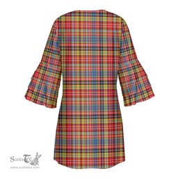 Scottish Drummond of Strathallan Clan Tartan Crest Womens Stacked Ruffle Sleeve Tartan Dress