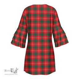 Scottish Chisholm Modern Clan Tartan Crest Womens Stacked Ruffle Sleeve Tartan Dress