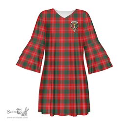 Scottish Chisholm Modern Clan Tartan Crest Womens Stacked Ruffle Sleeve Tartan Dress