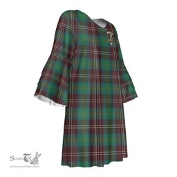Scottish Chisholm Hunting Ancient Clan Tartan Crest Womens Stacked Ruffle Sleeve Tartan Dress