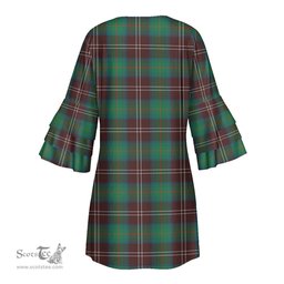 Scottish Chisholm Hunting Ancient Clan Tartan Crest Womens Stacked Ruffle Sleeve Tartan Dress