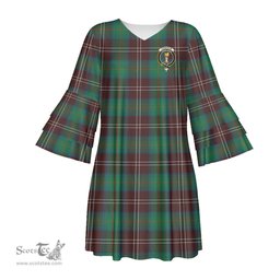 Scottish Chisholm Hunting Ancient Clan Tartan Crest Womens Stacked Ruffle Sleeve Tartan Dress