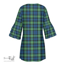 Scottish Gordon Ancient Clan Tartan Crest Womens Stacked Ruffle Sleeve Tartan Dress