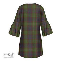 Scottish Cunningham Hunting Modern Clan Tartan Crest Womens Stacked Ruffle Sleeve Tartan Dress