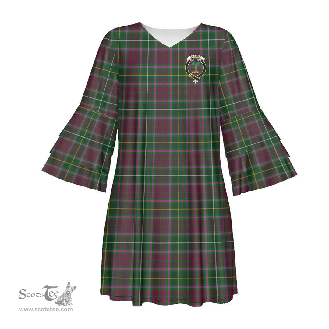 Scottish Crosbie Clan Tartan Crest Womens Stacked Ruffle Sleeve Tartan Dress