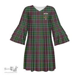 Scottish Crosbie Clan Tartan Crest Womens Stacked Ruffle Sleeve Tartan Dress