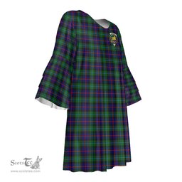 Scottish Campbell of Cawdor Modern Clan Tartan Crest Womens Stacked Ruffle Sleeve Tartan Dress