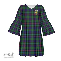 Scottish Campbell of Cawdor Modern Clan Tartan Crest Womens Stacked Ruffle Sleeve Tartan Dress