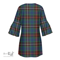 Scottish Fraser Hunting Ancient Tartan Womens Stacked Ruffle Sleeve Tartan Dress