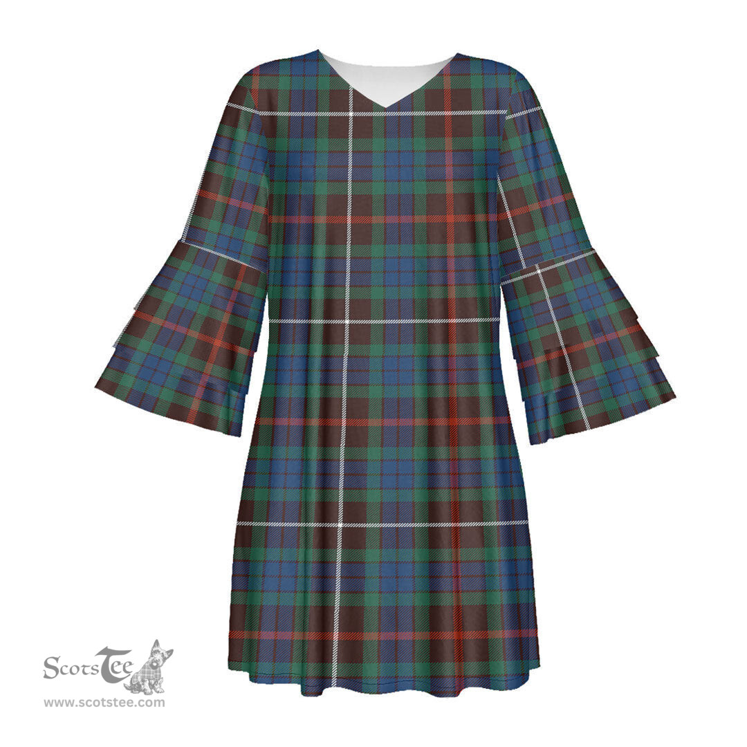 Scottish Fraser Hunting Ancient Tartan Womens Stacked Ruffle Sleeve Tartan Dress