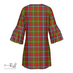 Scottish Forrester Clan Tartan Crest Womens Stacked Ruffle Sleeve Tartan Dress