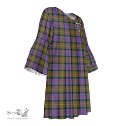 Scottish Carnegie Ancient Clan Tartan Crest Womens Stacked Ruffle Sleeve Tartan Dress