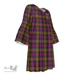 Scottish Carnegie Modern Clan Tartan Crest Womens Stacked Ruffle Sleeve Tartan Dress