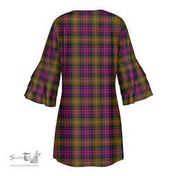 Scottish Carnegie Modern Clan Tartan Crest Womens Stacked Ruffle Sleeve Tartan Dress