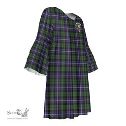 Scottish Galbraith Modern Clan Tartan Crest Womens Stacked Ruffle Sleeve Tartan Dress