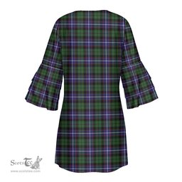 Scottish Galbraith Modern Clan Tartan Crest Womens Stacked Ruffle Sleeve Tartan Dress