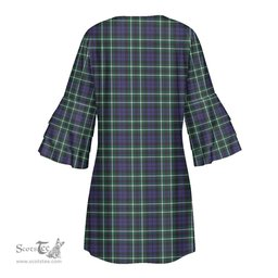 Scottish Graham of Montrose Modern Clan Tartan Crest Womens Stacked Ruffle Sleeve Tartan Dress