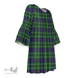 Scottish Duncan Modern Tartan Womens Stacked Ruffle Sleeve Tartan Dress