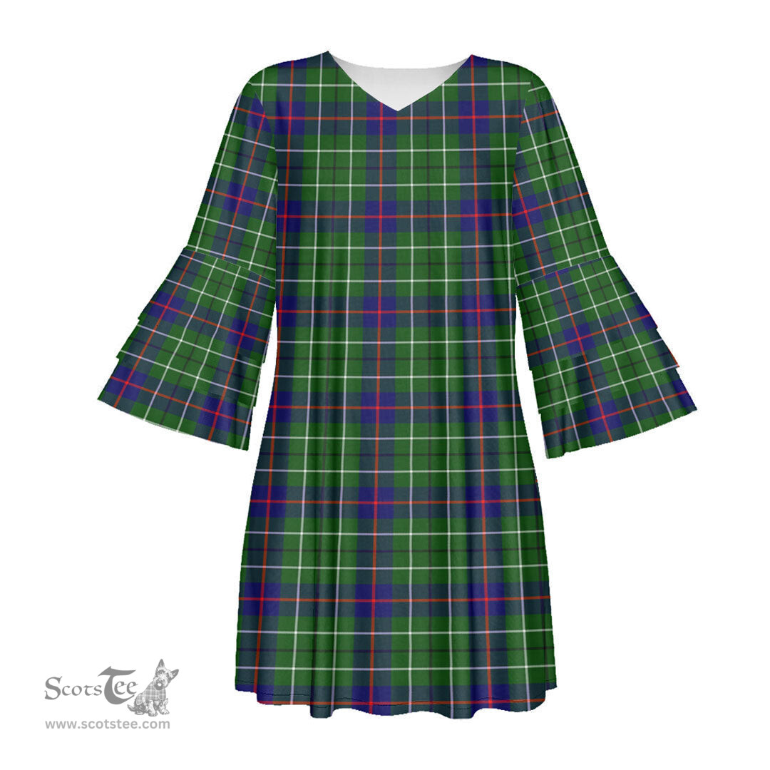 Scottish Duncan Modern Tartan Womens Stacked Ruffle Sleeve Tartan Dress