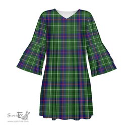 Scottish Duncan Modern Tartan Womens Stacked Ruffle Sleeve Tartan Dress
