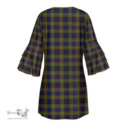 Scottish Clelland Modern Clan Tartan Crest Womens Stacked Ruffle Sleeve Tartan Dress