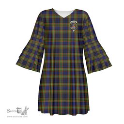 Scottish Clelland Modern Clan Tartan Crest Womens Stacked Ruffle Sleeve Tartan Dress