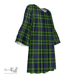Scottish Campbell of Breadalbane Modern Tartan Womens Stacked Ruffle Sleeve Tartan Dress