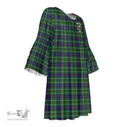 Scottish Duncan Modern Clan Tartan Crest Womens Stacked Ruffle Sleeve Tartan Dress