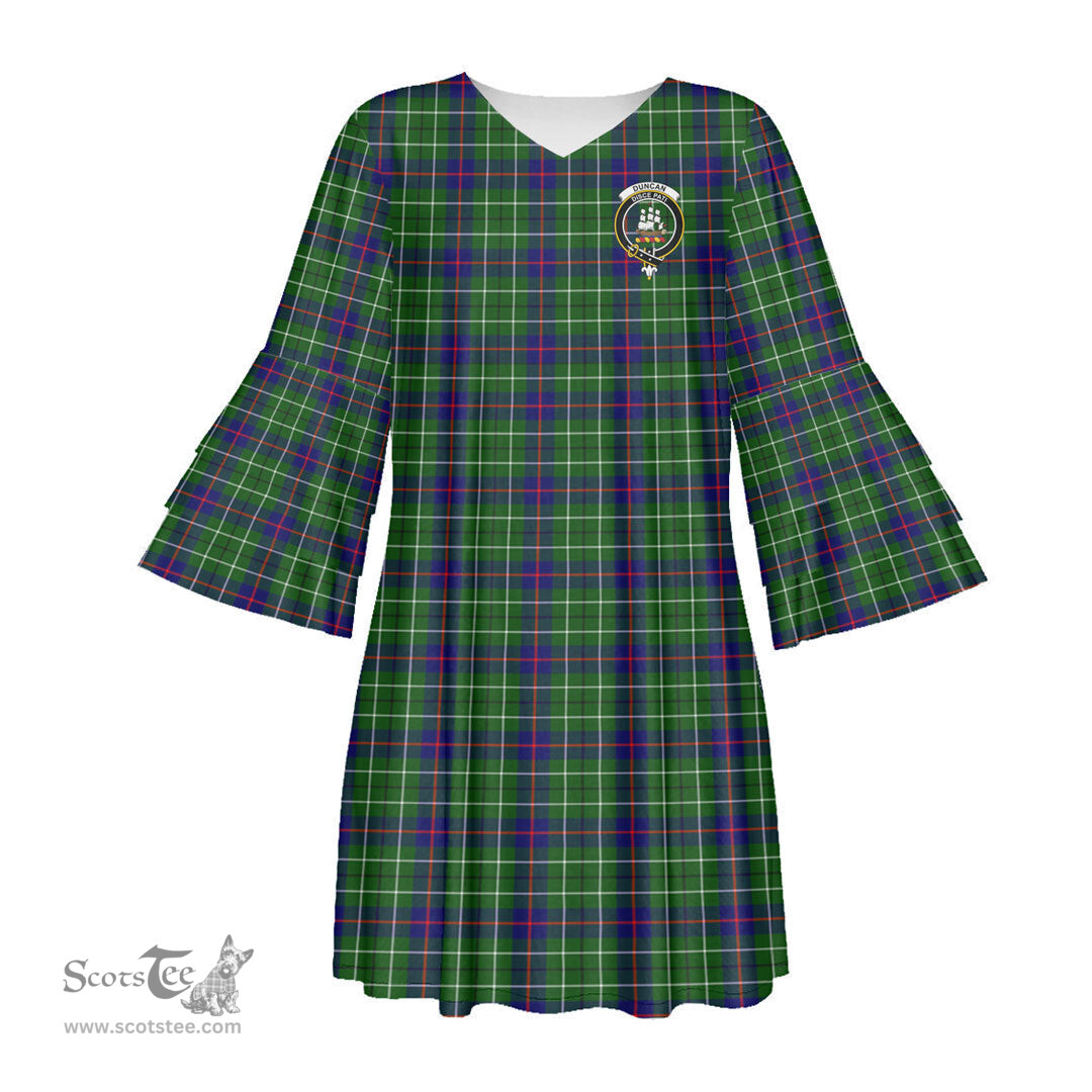 Scottish Duncan Modern Clan Tartan Crest Womens Stacked Ruffle Sleeve Tartan Dress