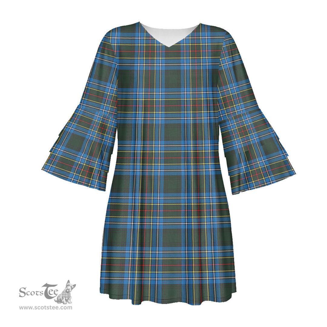 Scottish Cockburn Modern Tartan Womens Stacked Ruffle Sleeve Tartan Dress