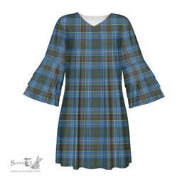 Scottish Cockburn Modern Tartan Womens Stacked Ruffle Sleeve Tartan Dress