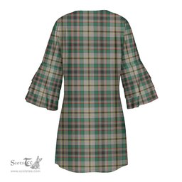 Scottish Craig Ancient Clan Tartan Crest Womens Stacked Ruffle Sleeve Tartan Dress