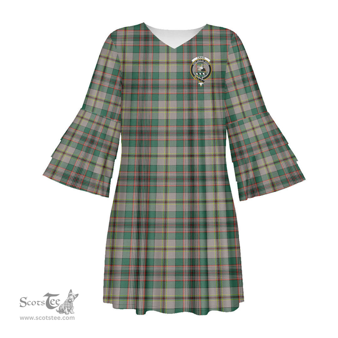 Scottish Craig Ancient Clan Tartan Crest Womens Stacked Ruffle Sleeve Tartan Dress
