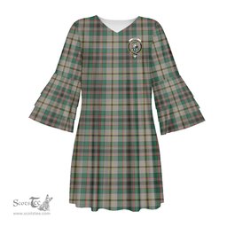 Scottish Craig Ancient Clan Tartan Crest Womens Stacked Ruffle Sleeve Tartan Dress